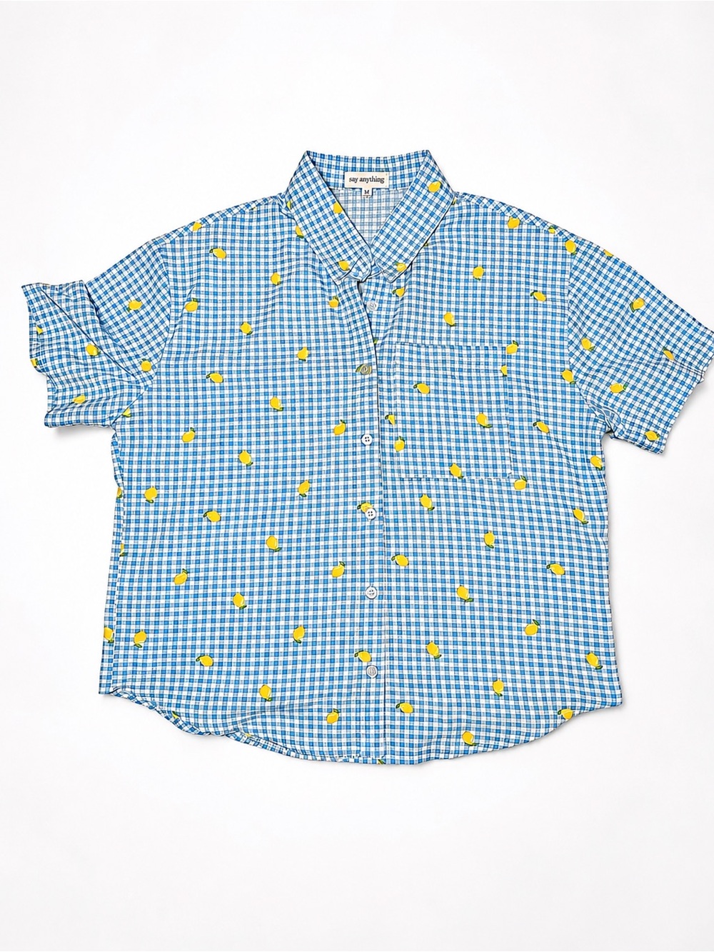 Say Anything Blue Gingham Lemon Button-Up Shirt Size M